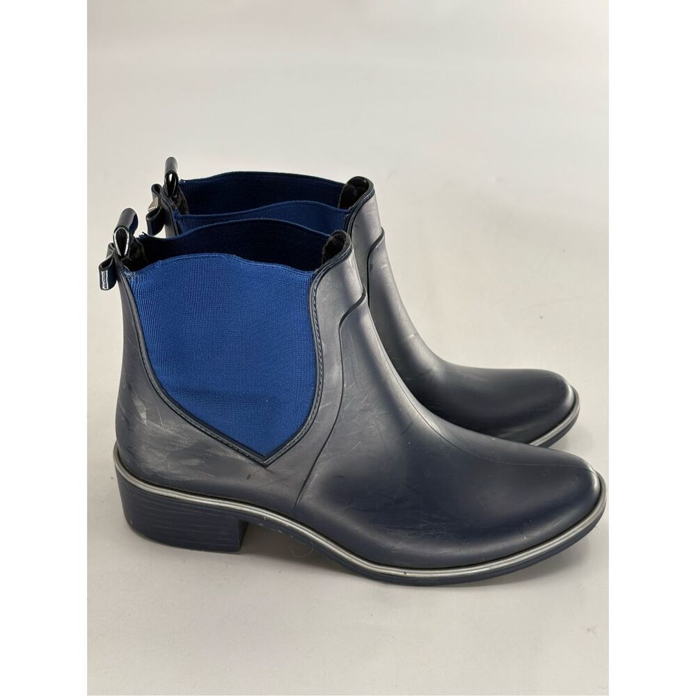 Kate Spade Rain Boots Chelsea Sedgwick‎ Women Size 6/7 Blue Short Pull On